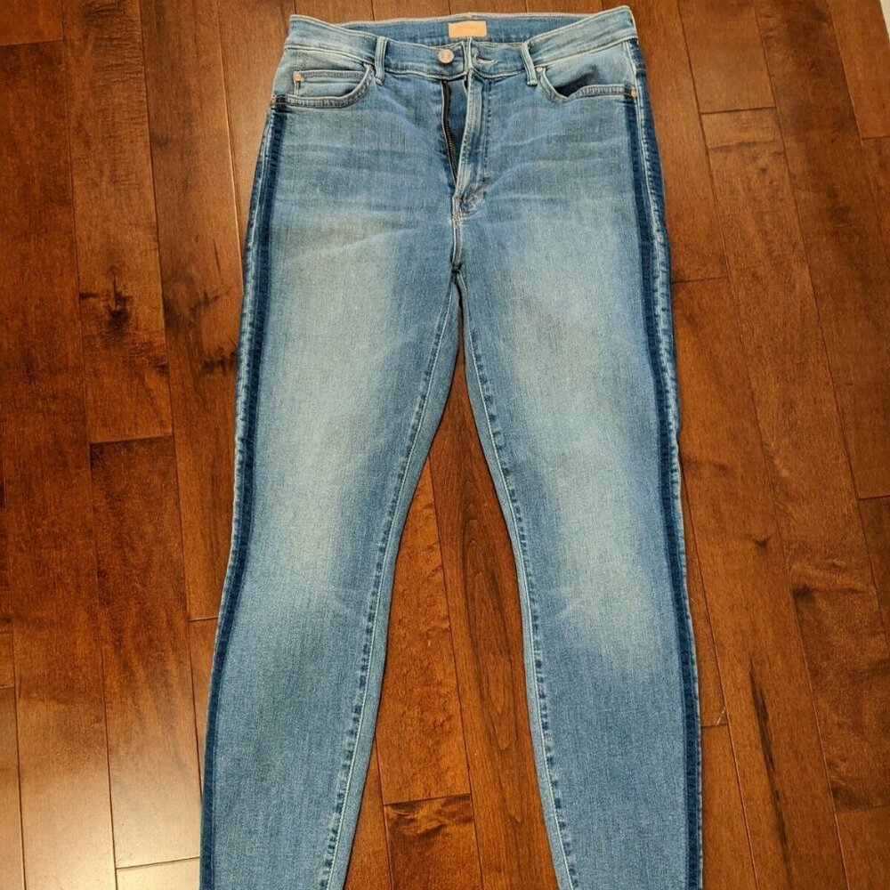 MOTHER Light Blue Denim Jeans with Dark Side Stripe